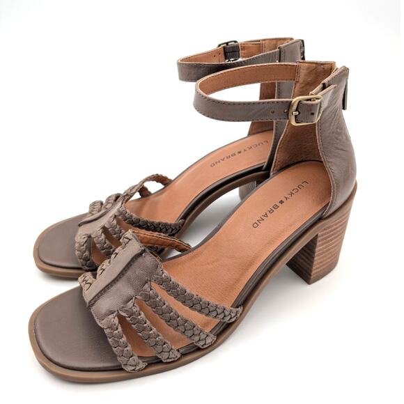 Lucky Brand Tasmina Women's Leather Ankle Strap Heels Brown Size US9M EU40 - Picture 1 of 10